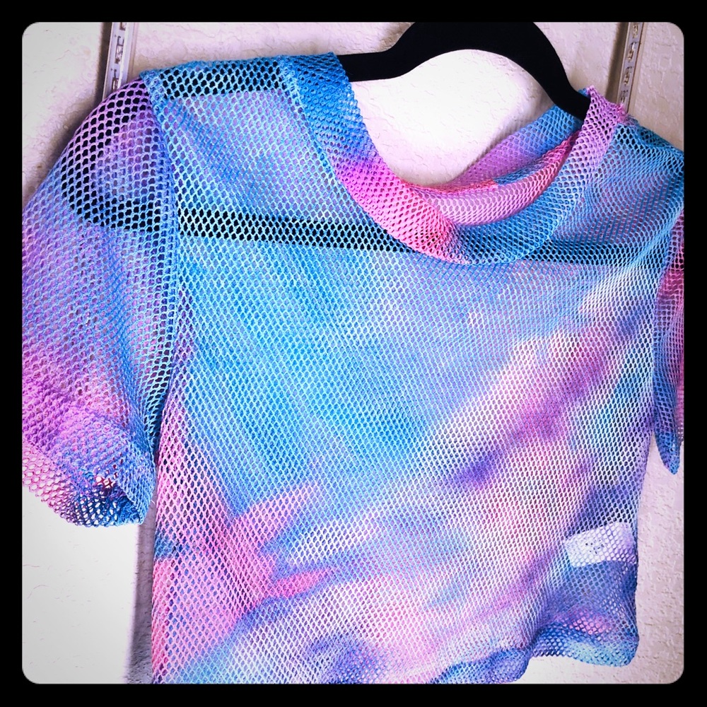 Sheer Mesh Fishnet Tie-dye Crop top! Size S